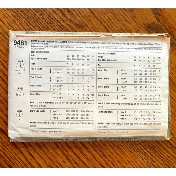Vintage 1980s Simplicity 9461 Sewing Pattern Size S Shorts in 3 Lengths COMPLETE - Picture 2 of 2